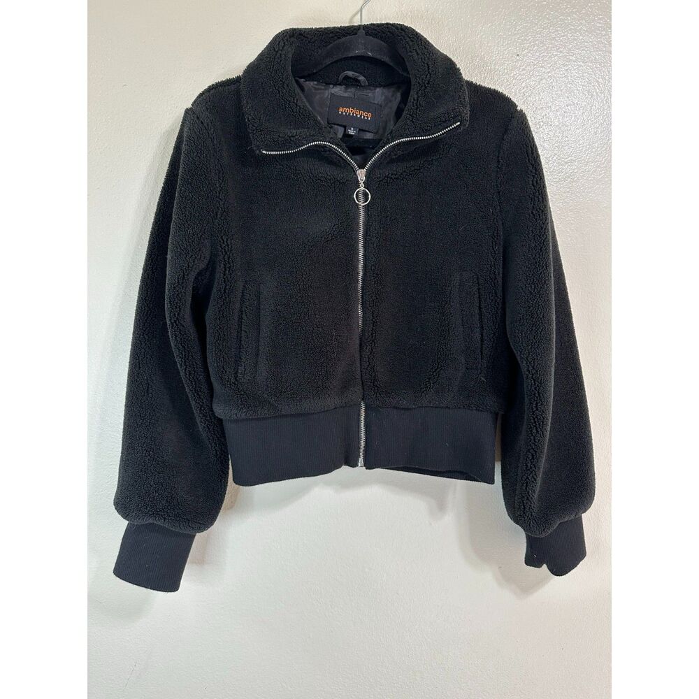 Ambiance Women's Outdoor Cropped Fuzzy Utility Bomber Jacket, Size S